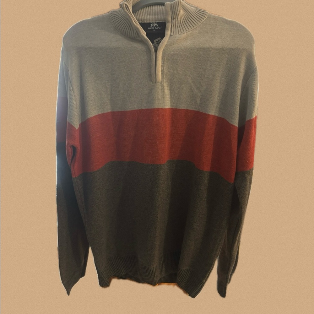 Men's Colorblock Sweater - Red, Gray, and Brown